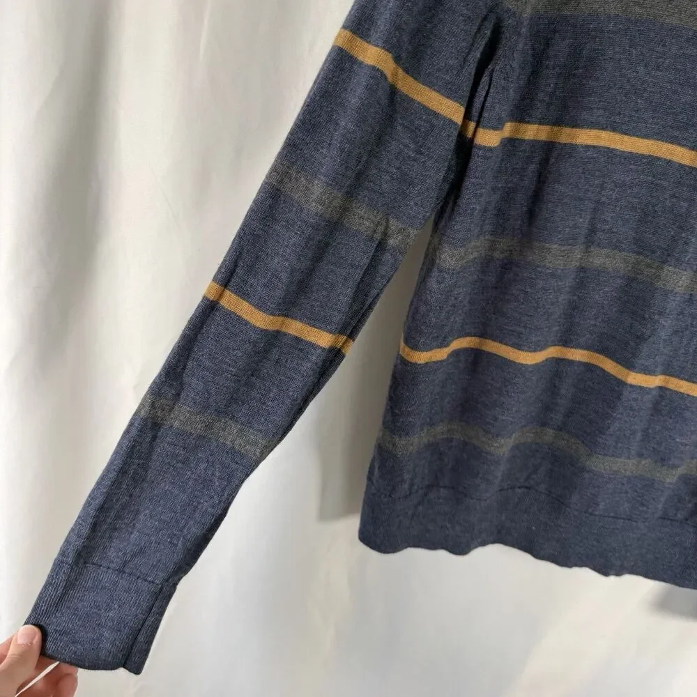 Banana Republic 100% Merino Wool Sweater Men's Large Blue Striped Knit Long Slv
